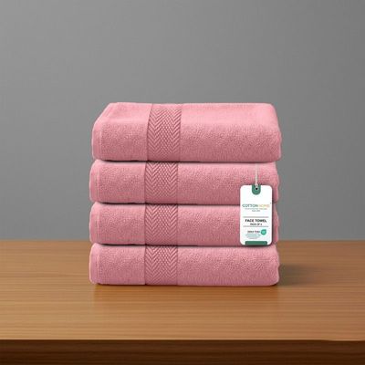 Premium Cotton Towel 30x30cm 4-Piece Face Towel  , 600 GSM Quick Dry and Durable , Pink
