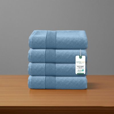 Premium Cotton Towel 30x30cm 4-Piece Face Towel  , 600 GSM Quick Dry and Durable , Blue