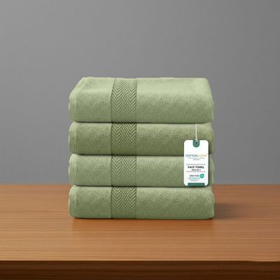 Premium Cotton Towel 30x30cm 4-Piece Face Towel  , 600 GSM Quick Dry and Durable , Green