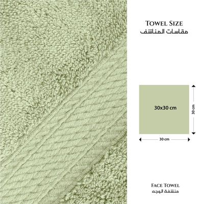 Premium Cotton Towel 30x30cm 4-Piece Face Towel  , 600 GSM Quick Dry and Durable , Green