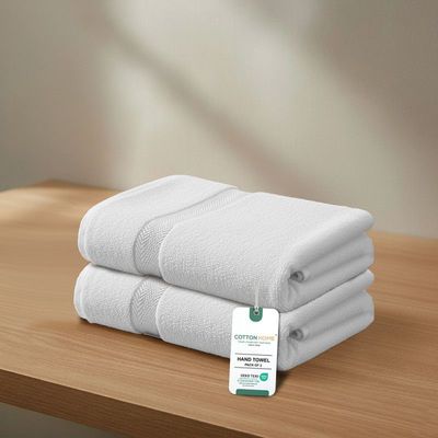 Premium Cotton Towel 40x70cm 2-Piece Hand Towel  , 600 GSM Quick Dry and Durable , White
