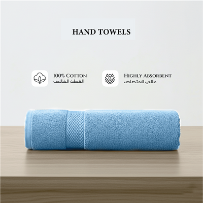Premium Cotton Towel 40x70cm 2-Piece Hand Towel  , 600 GSM Quick Dry and Durable , Blue