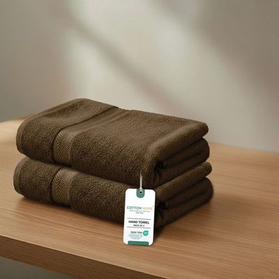 Premium Cotton Towel 40x70cm 2-Piece Hand Towel  , 600 GSM Quick Dry and Durable , Brown