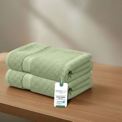 Premium Cotton Towel 40x70cm 2-Piece Hand Towel  , 600 GSM Quick Dry and Durable , Green