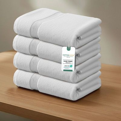 Premium Cotton Towel 40x70cm 4-Piece Hand Towel  , 600 GSM Quick Dry and Durable , White