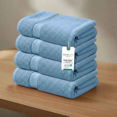 Premium Cotton Towel 40x70cm 4-Piece Hand Towel  , 600 GSM Quick Dry and Durable , Blue