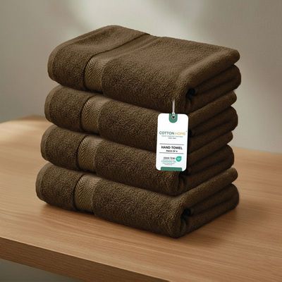 Premium Cotton Towel 40x70cm 4-Piece Hand Towel  , 600 GSM Quick Dry and Durable , Brown