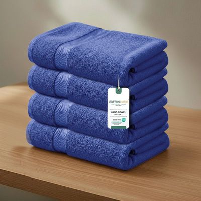 Premium Cotton Towel 40x70cm 4-Piece Hand Towel  , 600 GSM Quick Dry and Durable , Royal Blue