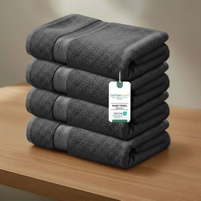 Premium Cotton Towel 40x70cm 4-Piece Hand Towel  , 600 GSM Quick Dry and Durable , Grey
