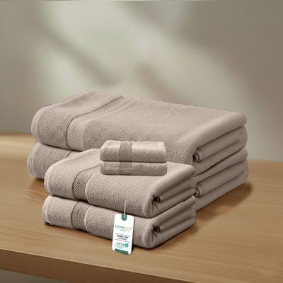 Premium Cotton Towel Set 6-Piece Towel Set Includes 2pc Face Towel 30x30cm,2pc Hand Towel 40x70cm, 2pc Bath Towel 70x140cm  , 600 GSM Quick Dry and Durable , Taupe