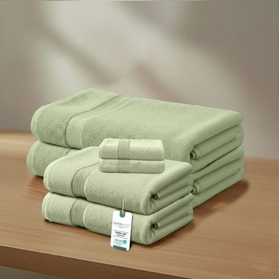Premium Cotton Towel Set  6-Piece Towel Set Includes 2pc Face Towel 30x30cm,2pc Hand Towel 40x70cm, 2pc Bath Towel 70x140cm  , 600 GSM Quick Dry and Durable , Green