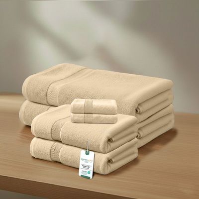 Premium Cotton Towel Set  6-Piece Towel Set Includes 2pc Face Towel 30x30cm,2pc Hand Towel 40x70cm, 2pc Bath Towel 70x140cm  , 600 GSM Quick Dry and Durable , Linen