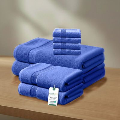 Premium Cotton Towel Set 8-Piece Towel Set Includes 4pc Face Towel 30x30cm,2pc Hand Towel 40x70cm, 2pc Bath Towel 70x140cm  , 600 GSM Quick Dry and Durable , Royal Blue