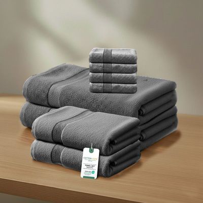 Premium CottonTowel Set 8-Piece Towel Set Includes 4pc Face Towel 30x30cm,2pc Hand Towel 40x70cm, 2pc Bath Towel 70x140cm  , 600 GSM Quick Dry and Durable , Grey