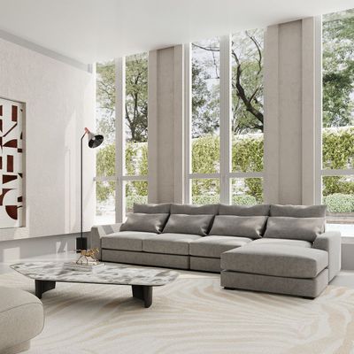 Abramo Italian Sofa Set – Luxury Modern Sectional Sofa with Jade Upholstery & Ottoman