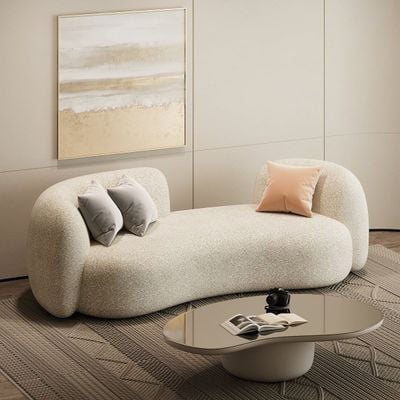 Aura 3 Seater Sofa – Luxury Beige Boucle Curved Sofa Design for Modern Boho Living