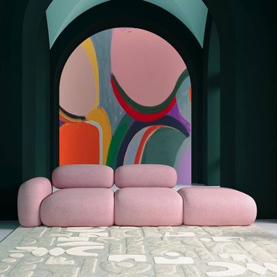 Marshmello Modular Sofa – Luxury Baby Pink Velvet 3 Seater Spring Sofa for Modern Living