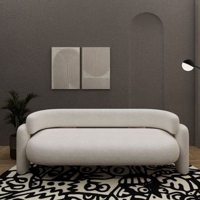 Vector 2 Seater Sofa – Modern White Boucle & Beige Cotton Luxury Living Room Sofa Set