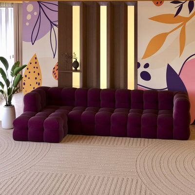 Veyron L-Shaped Sofa – Luxury Dark Purple Velvet Tufted Sectional Sofa with Modern Design