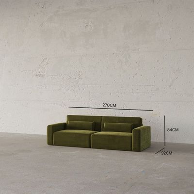 Jacklin 3 Seater Sofa – Luxury Olive Green Velvet Modern Sofa for Elegant Living Spaces