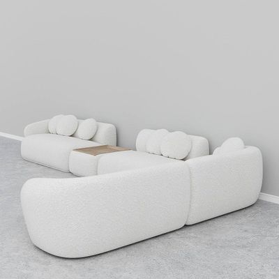 Cappy L-Shaped Modular Sofa Luxury White Boucle Sectional Sofa with Ottoman Design