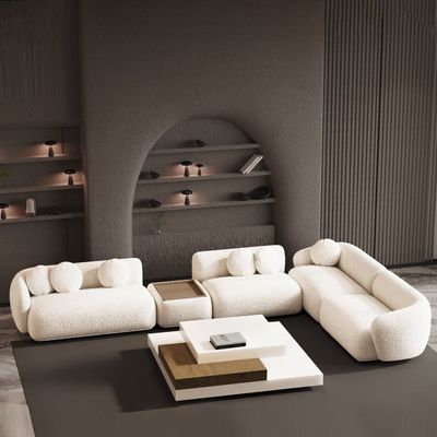 Cappy L-Shaped Modular Sofa Luxury White Boucle Sectional Sofa with Ottoman Design