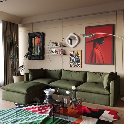Olivia 3 Seater Sectional Sofa Luxury Modern Velvet Corner Sofa in Dark Green
