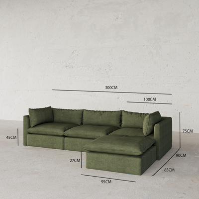 Olivia 3 Seater Sectional Sofa Luxury Modern Velvet Corner Sofa in Dark Green