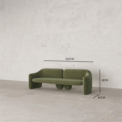 Wesley 3 Seater Sofa Luxury Modern Curved Sofa in Olive Green Boucle Upholstery sofa