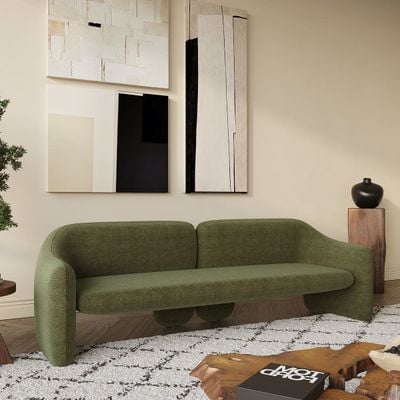 Wesley 3 Seater Sofa Luxury Modern Curved Sofa in Olive Green Boucle Upholstery sofa
