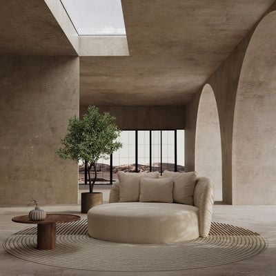 Bloom Day Bed Sofa – Luxury 2 Seater Velvet Lounge Sofa in Burnt Orange & Light Beige