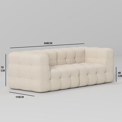 COCO Tufted 2 Seater Sofa – Luxury Beige Boucle Modern Sofa Set with Square Arm Design