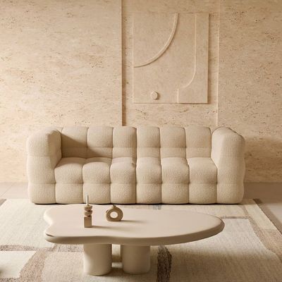 COCO Tufted 2 Seater Sofa – Luxury Beige Boucle Modern Sofa Set with Square Arm Design
