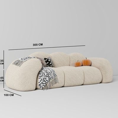 Bronco 3 Seater Sofa – Premium Beige Boucle Boho Sofa Set with Curved Arm Elegant Design