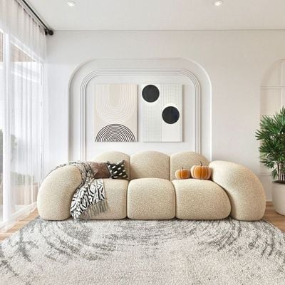 Bronco 3 Seater Sofa – Premium Beige Boucle Boho Sofa Set with Curved Arm Elegant Design