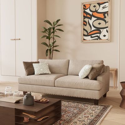 Prince 2 Seater Sofa – Classic Beige Cotton Blend Modern Sofa Set with Timeless Design