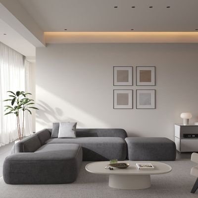 Esaka Modular Sofa Set – Modern 3 Seater Sofa & L-Shaped Sofa in Neutral Grey Linen Blend