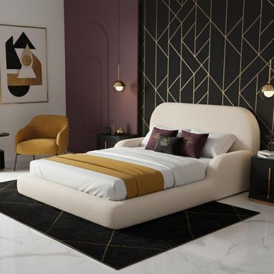 Premium Kids Bed | Luxury Toddler Bed with Safety Rails | Elegant Double Bed for Modern Nursery (Beige)