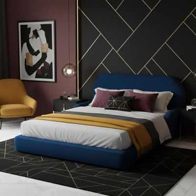 Premium Kids Bed | Luxury Toddler Bed with Safety Rails | Elegant Double Bed for Modern Nursery (Navy Blue)