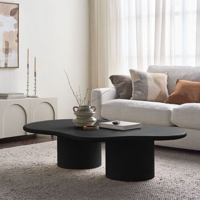 Halo Coffee Table – Luxury Organic Center Table with Sculptural Curves & Dual Cylindrical Bases