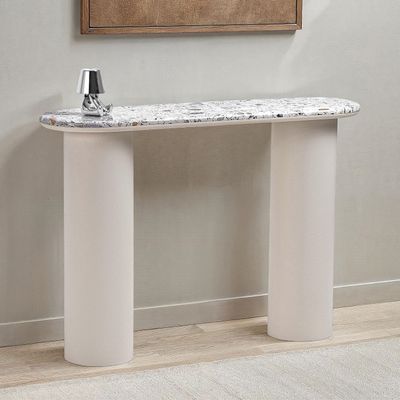 Pillar Terrazzo Top Console – Luxury Modern Entryway Table with Cylindrical Legs & Elegant Terrazzo Finish