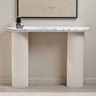 Pillar Terrazzo Top Console – Luxury Modern Entryway Table with Cylindrical Legs & Elegant Terrazzo Finish