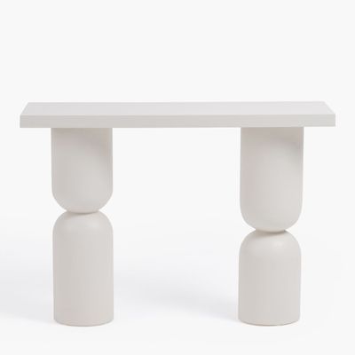 Mirage Console Table – Luxury Modern Entryway Console with Stacked Cylindrical Legs & Plaster Finish Mirage Console Table – Luxury Modern Entryway Console with Stacked Cylindrical Legs & Plaster Finish