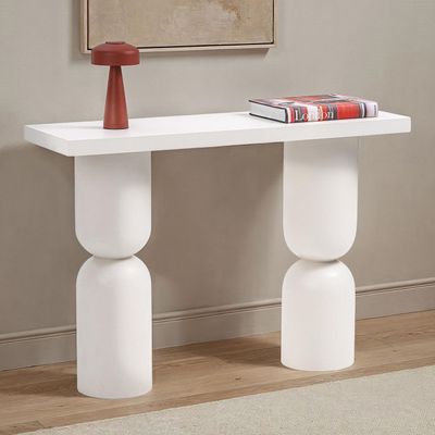Mirage Console Table – Luxury Modern Entryway Console with Stacked Cylindrical Legs & Plaster Finish
