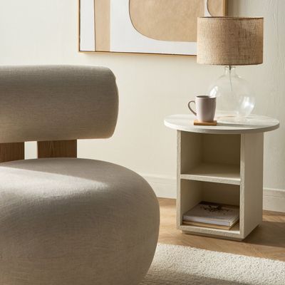 Seaside Side Table – Luxury Modern Round Accent Table with Storage Shelf for Living Room & Bedroom Seaside Side Table – Luxury Modern Round Accent Table with Storage Shelf for Living Room & Bedroom