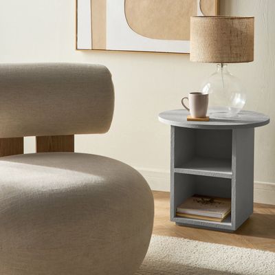 Seaside Side Table – Luxury Modern Round Accent Table with Storage Shelf for Living Room & Bedroom (Grey)