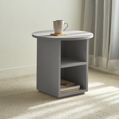 Seaside Side Table – Luxury Modern Round Accent Table with Storage Shelf for Living Room & Bedroom (Grey)
