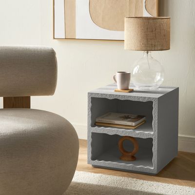 Cloudy Side Table – Luxury Modern Square Accent Table with Shelf for Stylish Living Room & Bedroom (Grey) Cloudy Side Table – Luxury Modern Square Accent Table with Shelf for Stylish Living Room & Bedroom (Grey)