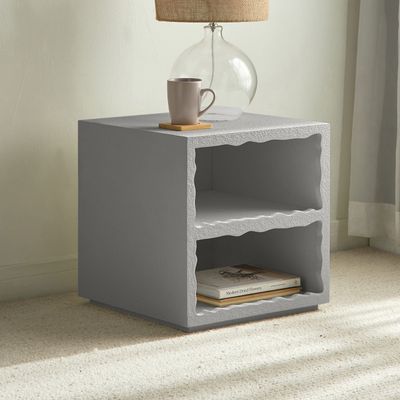 Cloudy Side Table – Luxury Modern Square Accent Table with Shelf for Stylish Living Room & Bedroom (Grey)