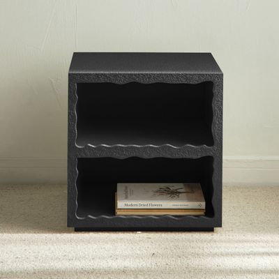 Cloudy Side Table – Luxury Modern Square Accent Table with Shelf for Stylish Living Room & Bedroom (Black)